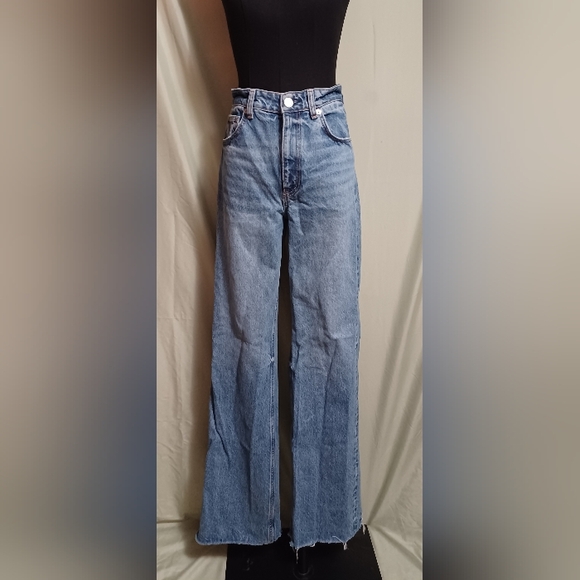 🍒 Zara Light Blue Wide Leg High Waist Denim Jeans - Picture 1 of 8